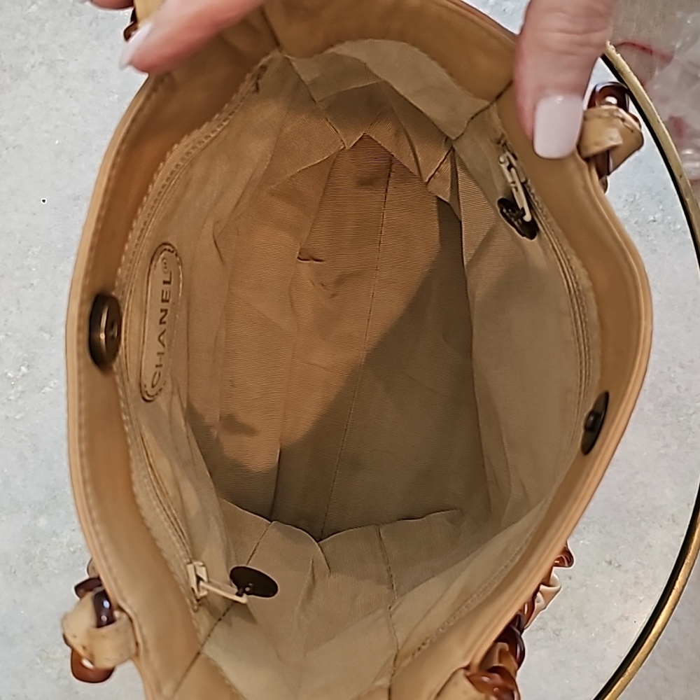 👑AUTHENTIC RARE👑 Vintage CHANEL CC Beige Lambskin Shoulder Tote - Picture 11 of 15